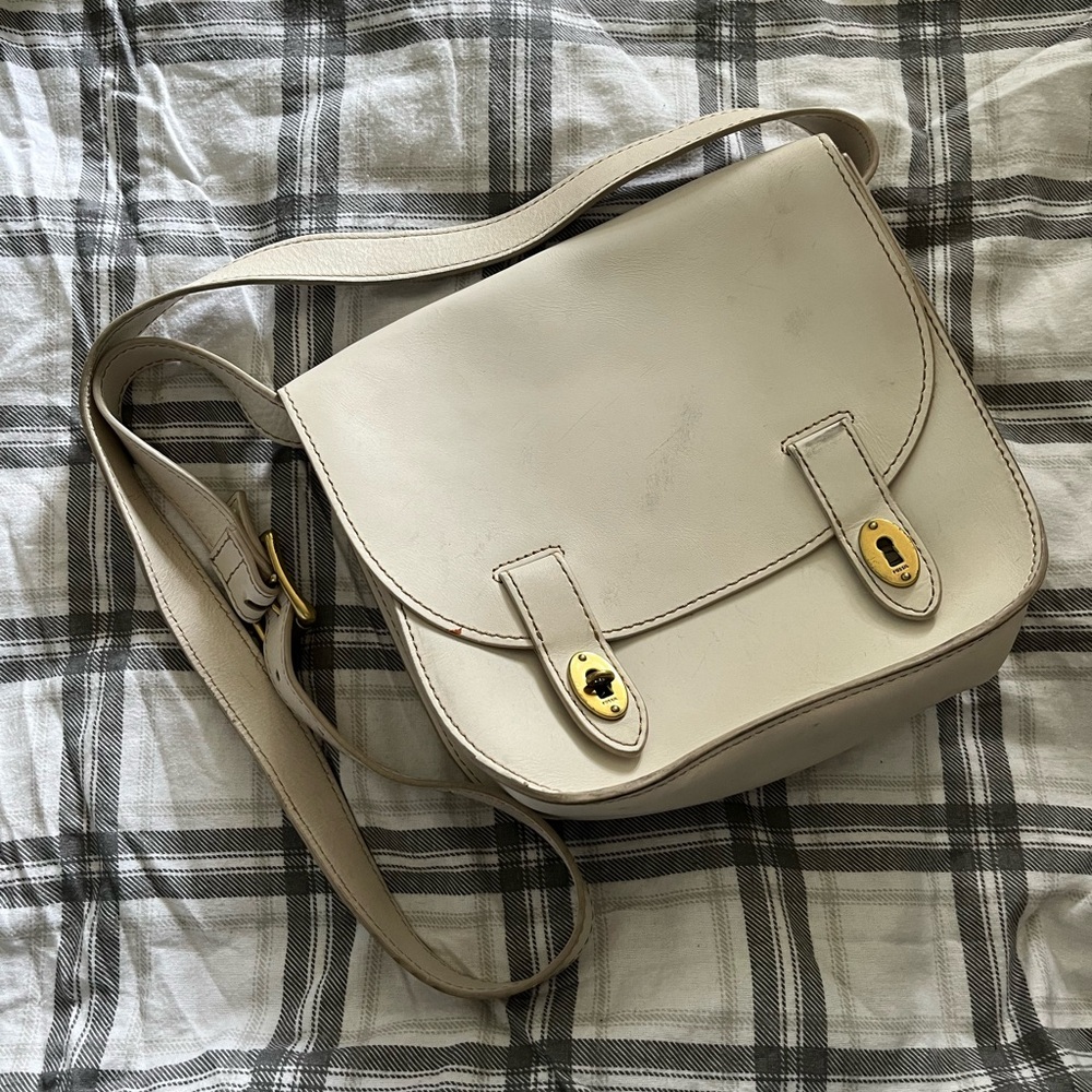 Fossil White Leather Crossbody Bag
